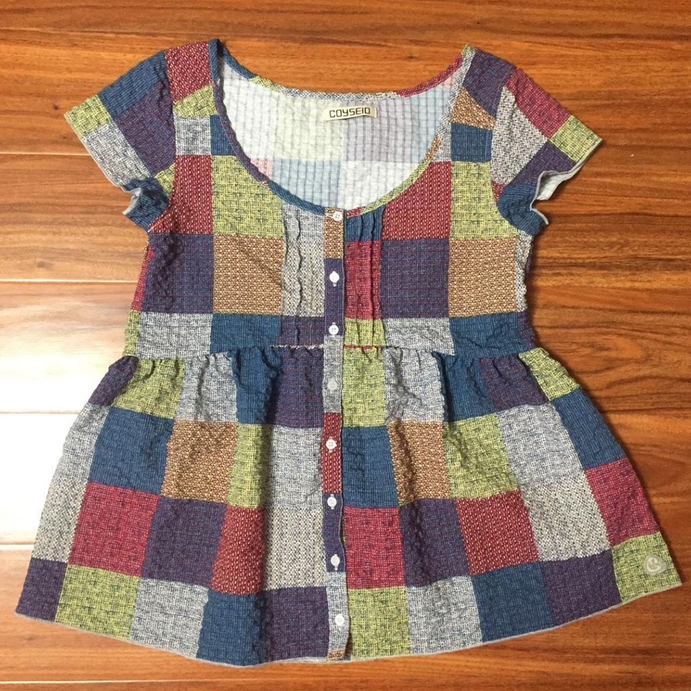 Coyseio patchwork Pintuck top Korean brand